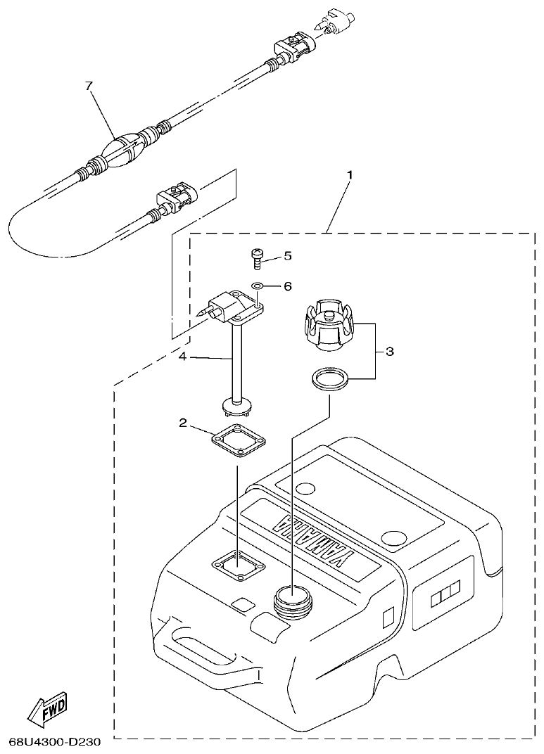 Yamaha F40H, F50H, F60F FUEL TANK parts diagram